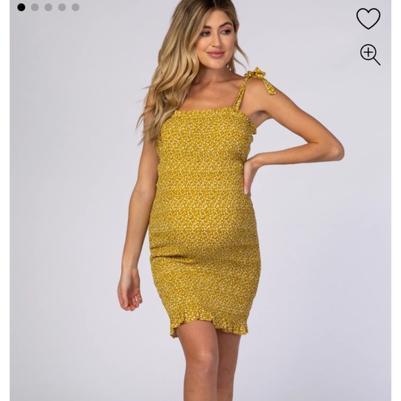 Pinkblush Mustard Floral Smocked Maternity Mini Dress - Picture 1 of 3